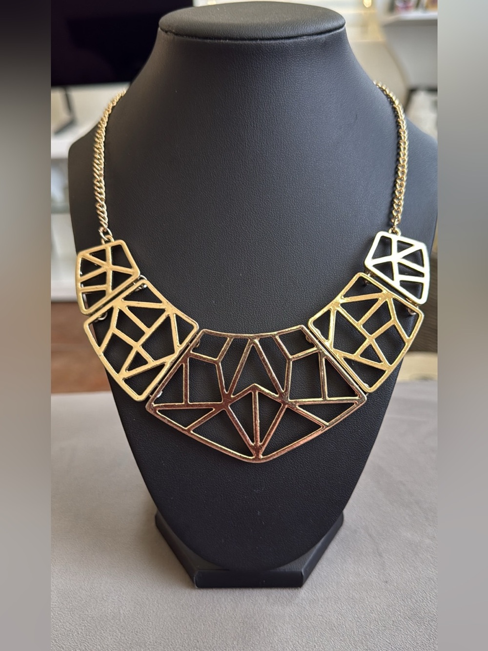 Gold Geometric Statement Bib Necklace - Women Jewelry